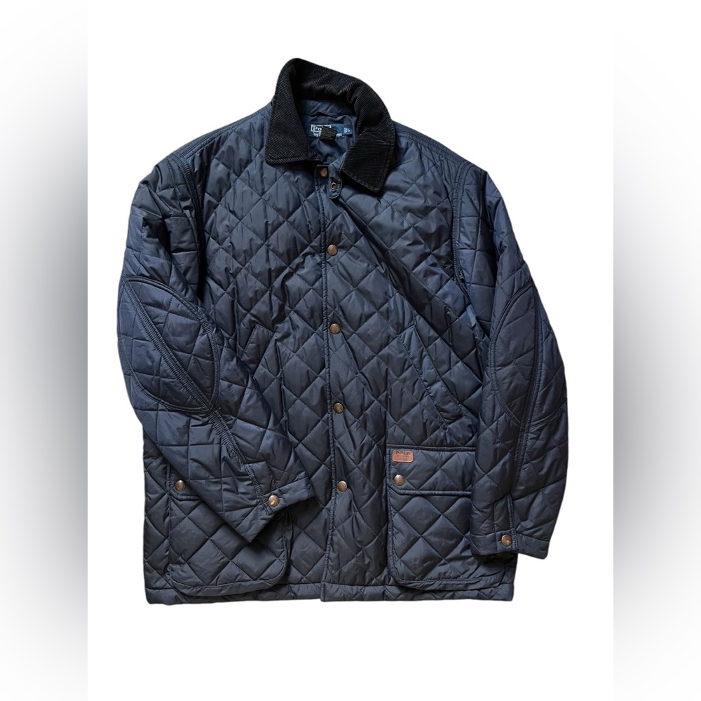 Vintage Polo Ralph Lauren Quilted Jacket Men's L Old Money Style Blue Corduroy
